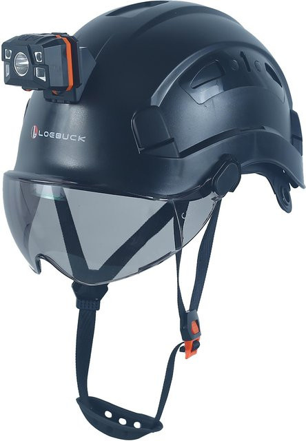 LOEBUCK Schutzhelm mit Schutzbrille und LED-Scheinwerfer in Schwarz nach EN 397 für Bauarbeiten - Bild 1
