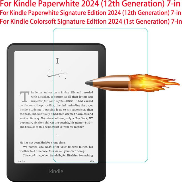 Displayschutzfolie aus gehärtetem Glas für Kindle Paperwhite 2024 (12. Generation) und Kindle Colorsoft Signature Edition 7 Zoll, transparent - Bild 1
