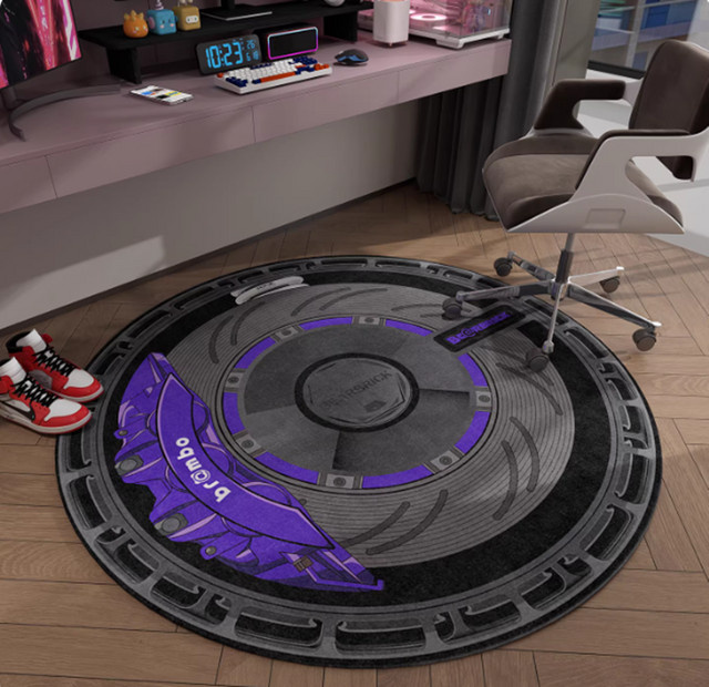 VIKAMA Rundte Teppich im Cyberpunk-Design, rutschfester Gaming-Teppich in Schwarz für dein Gaming-Zimmer oder Home-Office, Durchmesser: 80 cm - Bild 1
