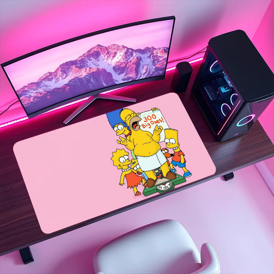 Großes Gaming-Mauspad im Simpsons-Cartoon-Design, rutschfeste XXL-Schreibtischmatte in Pink - Bild 3