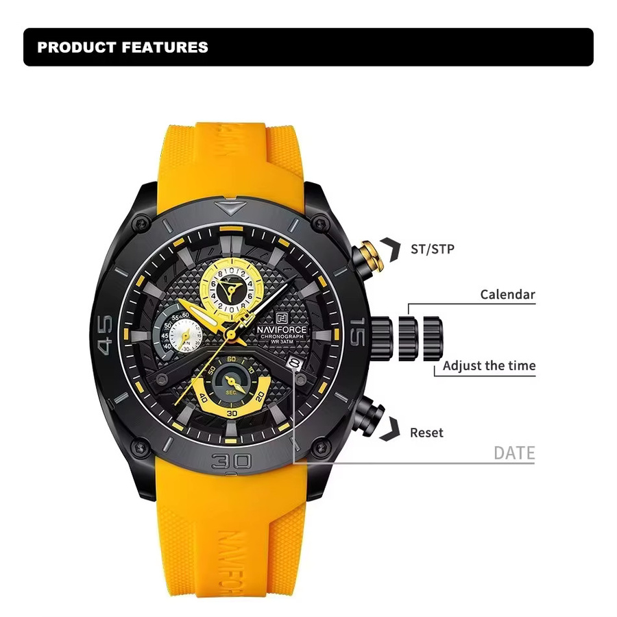 NAVIFORCE Armbanduhr Chronograph, Quarz, Silikon, Schwarz, Herren - Bild 3