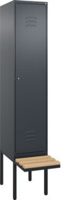 C+P Spind Classic PLUS Garderobenschrank mit Sitzbank, 1 Abteil, Anthrazit/Schwarz, Buche-Hartholz, B/T/H: 212,0 x 40,0 x 81,5 cm - Bild 1