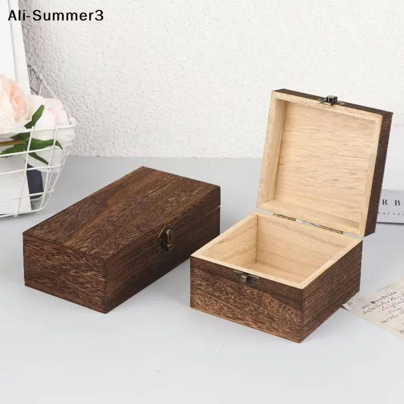 Ys Vintage Holzkiste mit Deckel und Scharnier, quadratische Aufbewahrungsbox aus Holz für Schmuck und Bastelarbeiten - Bild 2