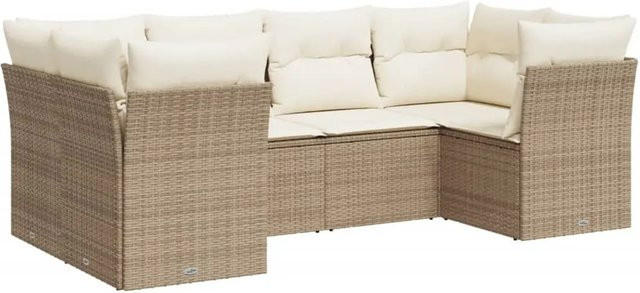 vidaXL 6-tlg Garten-Sofagarnitur aus Poly-Rattan in Beige mit Kissen und L-Form - Bild 1