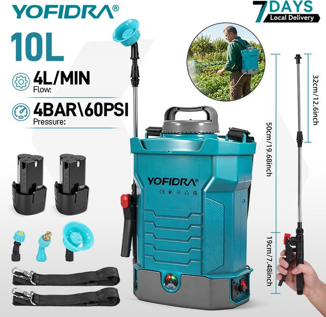 YOFIDRA Elektrischer Rucksacksprüher 10L mit Akku für Garten, Rasen und Unkrautbekämpfung - Bild 1