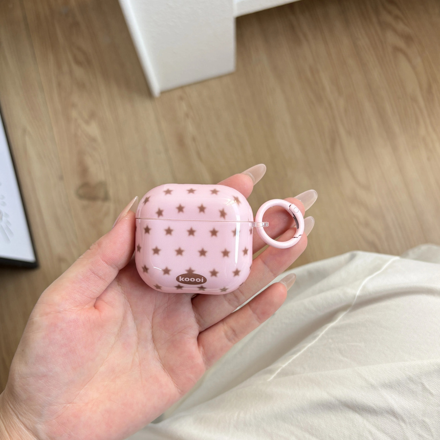 Retro-Kopfhörerhülle im amerikanischen Stil für AirPods 1/2/3/4 Pro und Pro 2 mit Sternmuster in Rosa und Braun - Bild 2