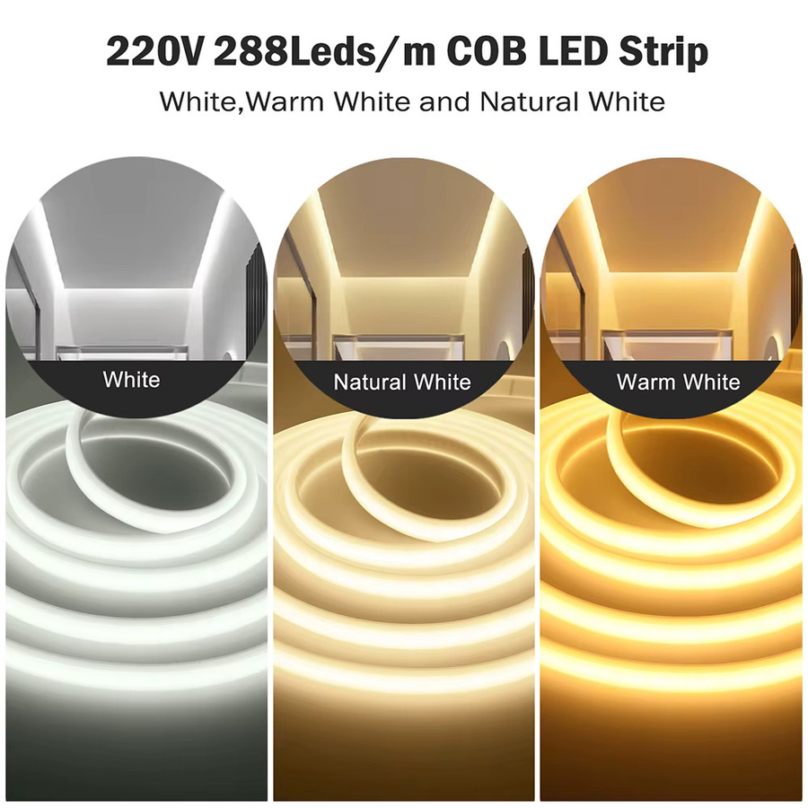 KISUFU COB-LED-Neonstreifen-Set mit Dimmer-Schalter und Stecker, wasserdicht, 288 LED, warmweiß, Silikon-Flexröhre - Bild 2