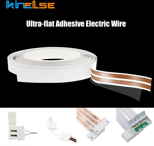 Khelse Flexibles Ultraflaches Elektrokabel, 2-adrig aus reinem Kupfer, 16/22 AWG, Selbstklebend, Weiß, Stromverlängerungskabel für LED-Streifen und Schrankleuchten - Bild 1