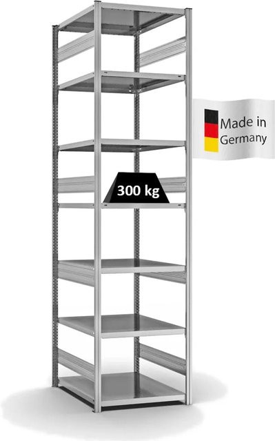 PROREGAL Fachbodenregal Stecksystem T-Profil Heavy-Duty Grundregal, Farbe: Silber, H x B x T: 300 x 75 x 80 cm, 7 Ebenen, Fachlast 330 kg, beidseitig nutzbar, verzinkt - Bild 1
