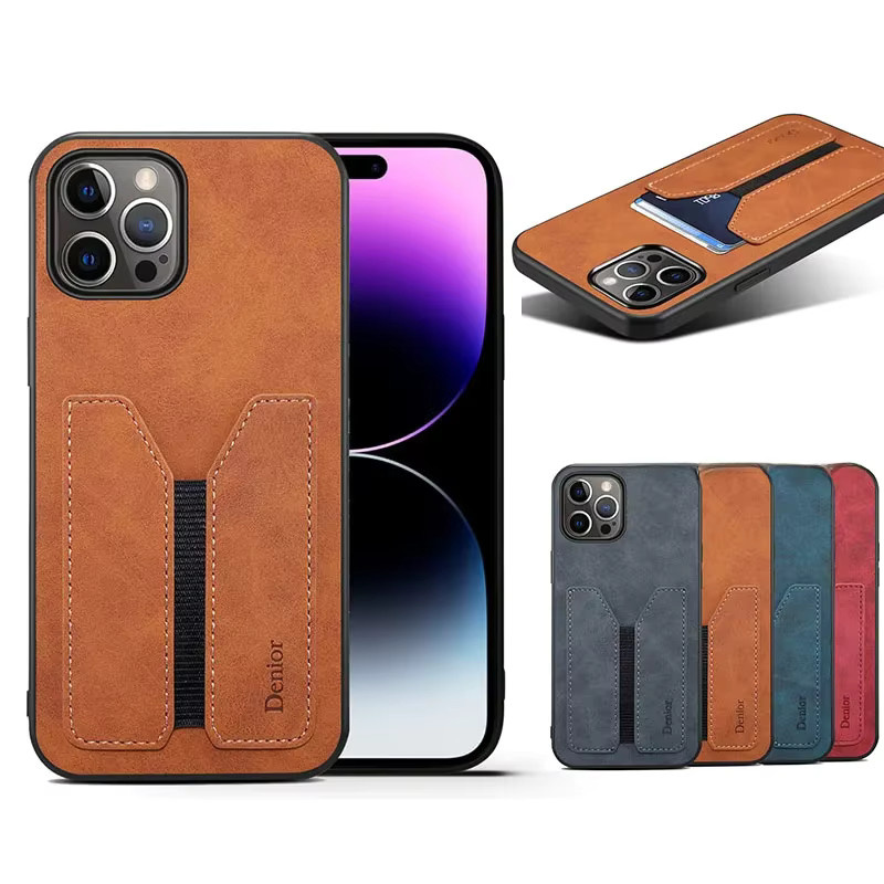 Eucagr Luxus Handyhülle aus Soft TPU Leder mit Kartenfach für iPhone 15 14 13 12 11 Pro Max Plus XS XR in Schwarz und Braun - Bild 4