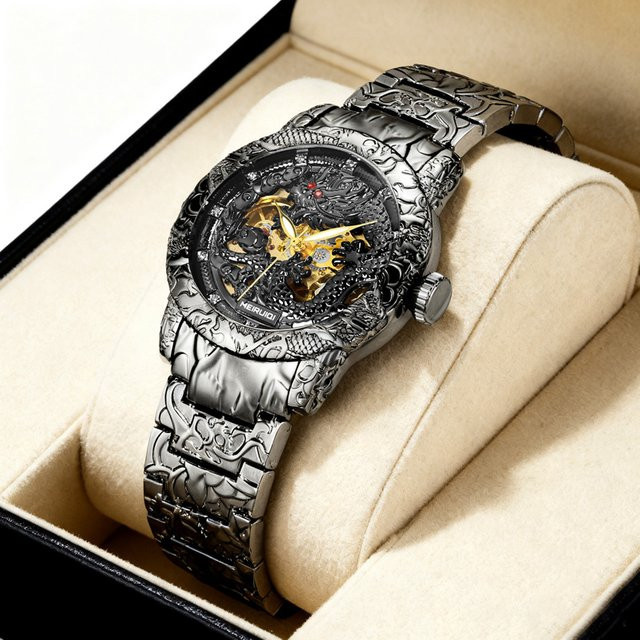 MEIRUIQI Armbanduhr Automatik, Edelstahl, Schwarz, Herren - Bild 1