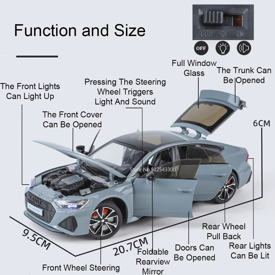 caipo RS7 R8 V10 Sportwagen Modell, Spielzeug, Maßstab 1:24, Metall, mit Licht und Sound - Bild 2