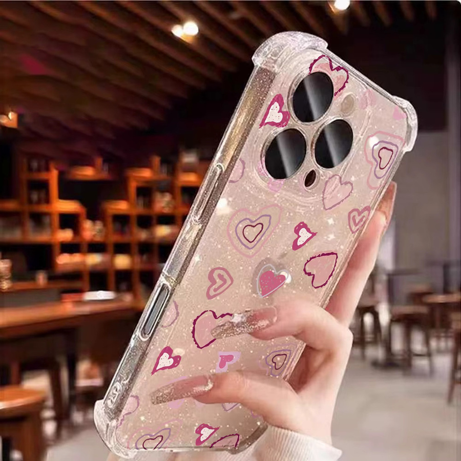 Stoßfeste Silikon-Handyhülle mit Glitzer-Herz-Design für Apple iPhone 17 Pro Max, 16, 15, 14, 13, 12, 11 und Air, Farbe: Transparent - Bild 4