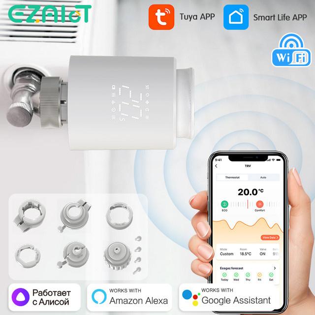 EZAIOT Tuya WiFi TRV Thermostat Heizkörperthermostat Smart Temperaturregler in Weiß mit App-Steuerung und Kompatibilität für Alexa und Google Home - Bild 1