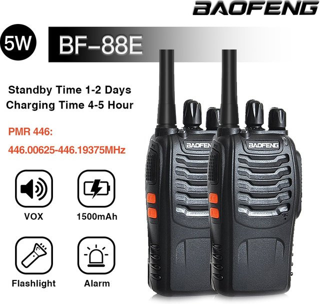2er Set Baofeng BF-88E Handfunkgeräte in Schwarz mit 16 Kanälen und 1500mAh Akku für 3-5km Reichweite (UHF PMR) - Bild 1