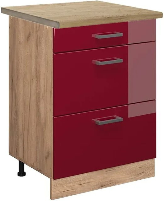 Vicco Küchenunterschrank R-Line Bordeaux Hochglanz in Eiche mit Schubladen, B/T/H: 60 x 60 x 81,6 cm - Bild 1