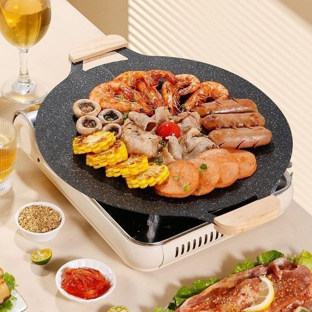 CHANSUNRUN Koreanische runde Grillpfanne mit Maifan-Stein-Beschichtung, Antihaft-Keramik, Schwarz, Durchmesser: 28 cm - Bild 1