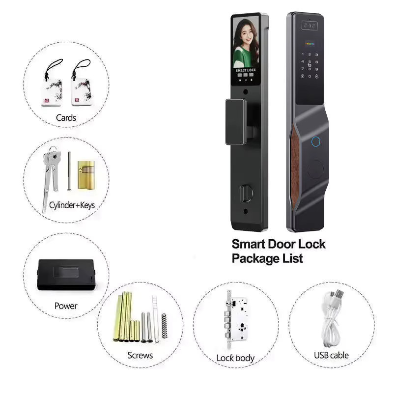 Tuya Smart Türschloss in Schwarz mit 3D Gesichtserkennung, Fingerabdruck, Passwort, Kamera und Tuya App WIFI Steuerung inklusive Intercom-Funktion - Bild 4