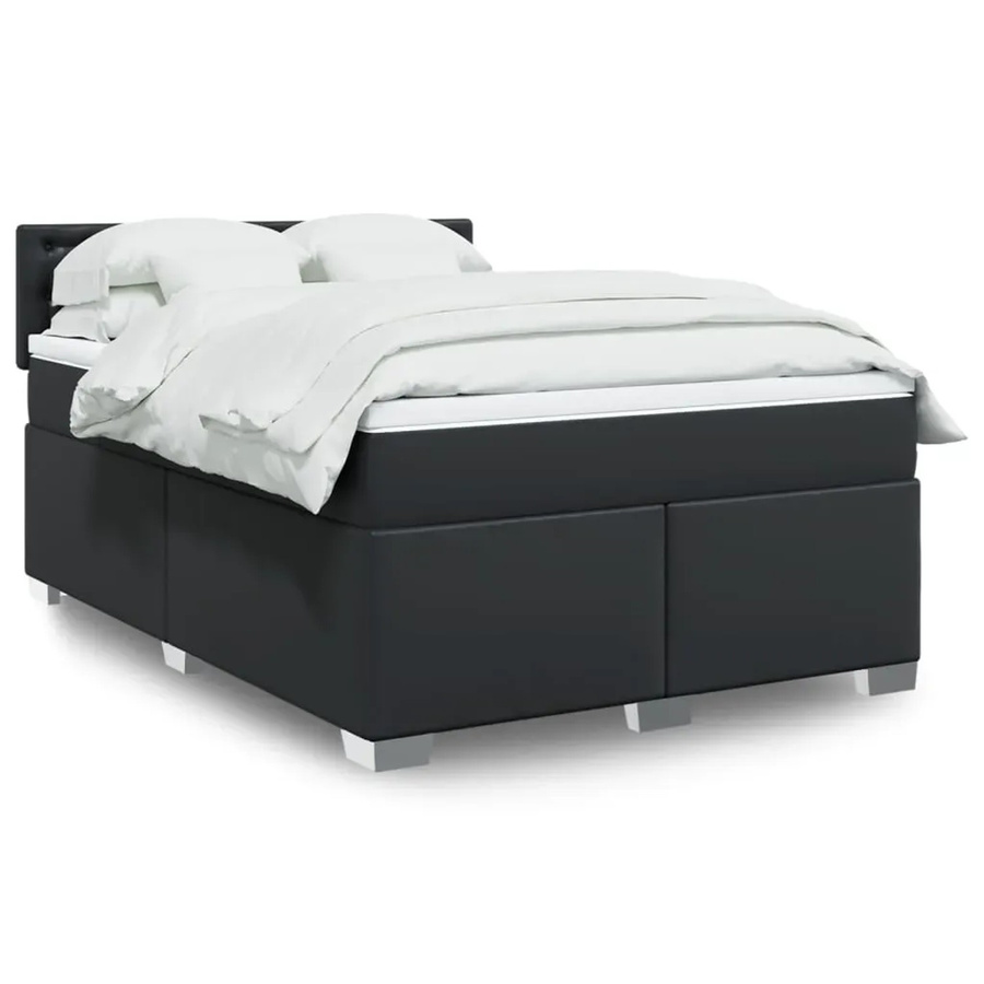 vidaXL Boxspringbett mit Matratze in Schwarz aus Kunstleder mit USB-Ladeport und Unterbettbeleuchtung B/T: 160 x 200 cm - Bild 2