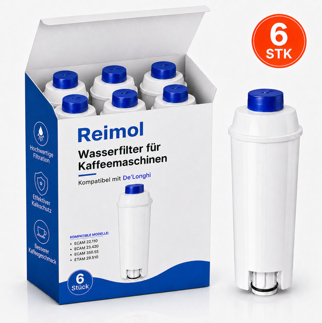Reimol 6 Stück Wasserfilter Ersatzfilter für DeLonghi ECAM ESAM und ETAM Serie in Weiß - Bild 1