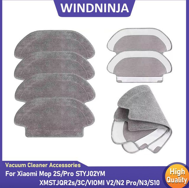 WINDNINJA Nassmopp-Tuch Zubehör in Grau für Xiaomi Mijia Mop 2S Pro P 3C S10EUS LDS STYTJ02YM und VIOMI V2Pro V3 SE S12 Staubsauger - Bild 1