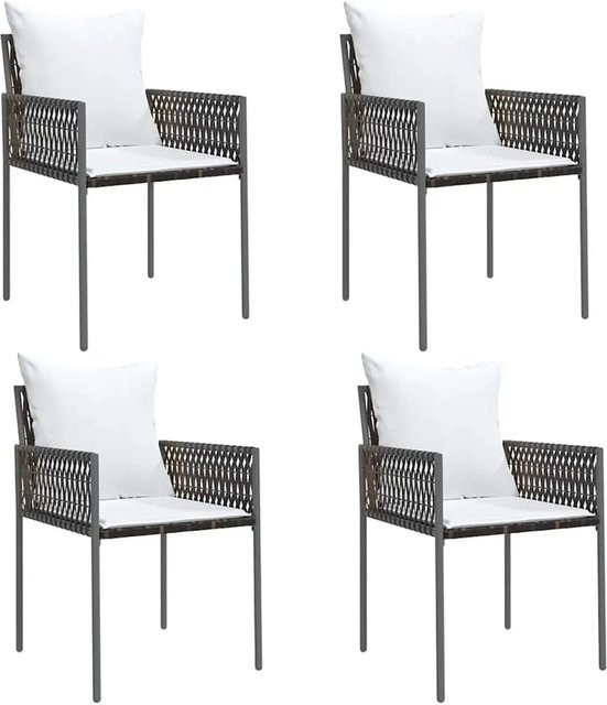 Furnicato Gartenstuhl Set aus 4 Stück in Braun mit Kissen aus PE-Rattan und pulverbeschichtetem Stahl, B/T/H: 54 x 61 x 83 cm - Bild 1