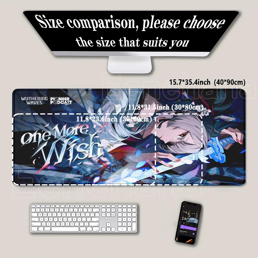 Eenehana Gaming-Mauspad Wuthering Waves Hiyuki Anime Schreibtischunterlage mit HD-Druck und Overlock-Rand, B/T: 90 x 40 cm, Multicolour - Bild 2