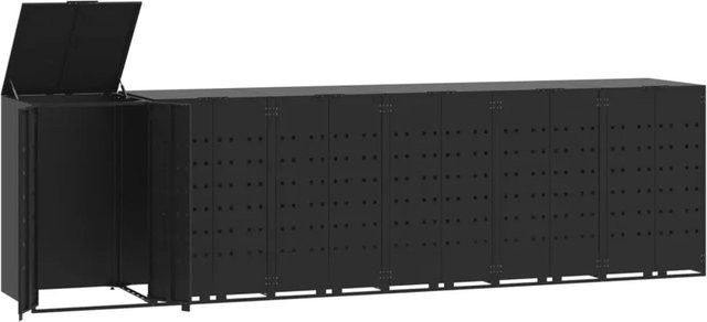 vidaXL Mülltonnenbox für 6 Tonnen aus Stahl in Schwarz, B/T/H: 414 x 79 x 117 cm - Bild 1
