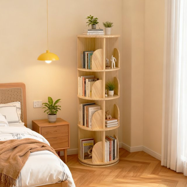 HiMISS Drehbares Bücherregal aus massivem Holz, 360-Grad-Standregal als multifunktionaler Organizer - Bild 1