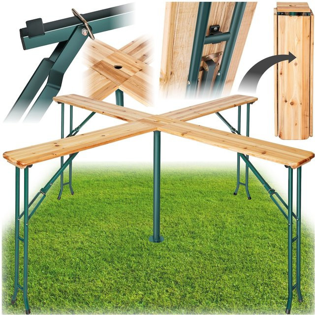 tectake Stehtisch Quattro klappbar aus Fichte in Braun B/T/H: 241 x 241 x 103 cm - Bild 1