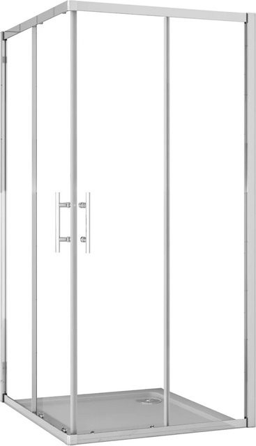AICA Komplettduschkabine als Eckdusche mit Schiebetür, Farbe Silber/Transparent, B: 110 cm, T: 76 cm, H: 185 cm, inklusive Ablaufgarnitur und Acryl-Duschwanne - Bild 1