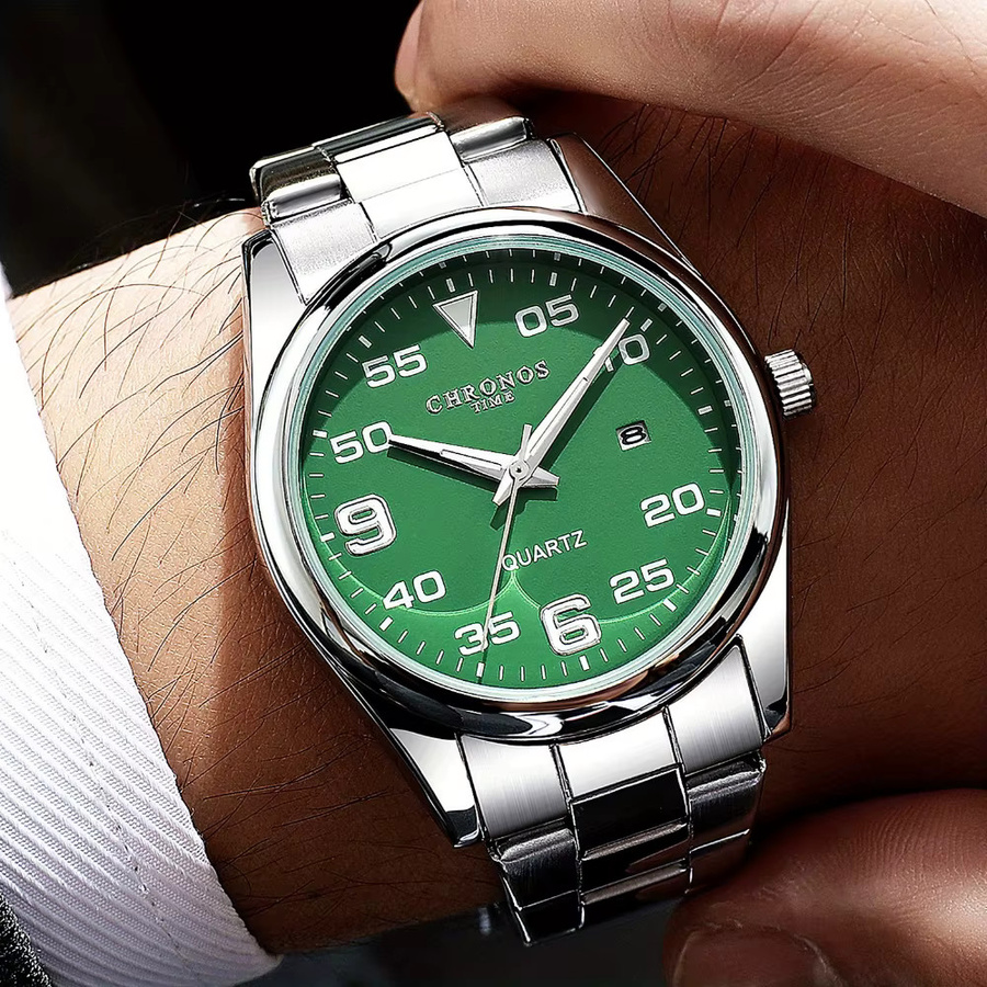 CHRONOS Armbanduhr Quarz, Edelstahl, Grün, Herren - Bild 2