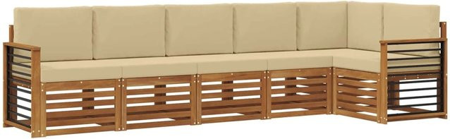 vidaXL Sofagarnitur 6-teilig aus Massivholz Akazie in Beige und Natur mit L-Form und Sitzkissen - Bild 1