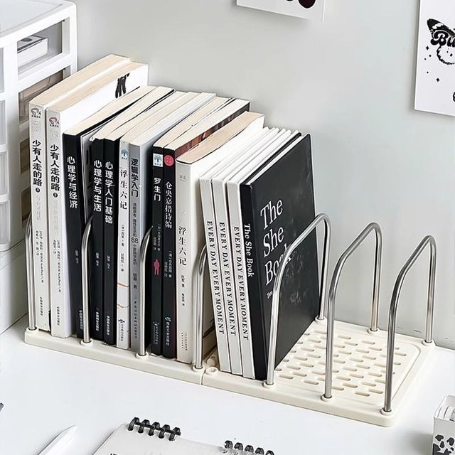 Moderner Schreibtisch-Organizer aus Metall als Desktop-Bücherregal mit mehreren Fächern in Weiß oder Gelb - Bild 1