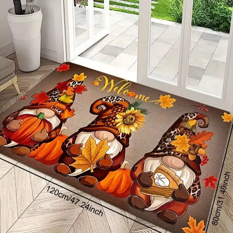 VIKAMA Herbst Kürbis Teppich Thanksgiving Deko, rutschfest und schmutzabweisend, B/T: 60 x 40 cm, Mehrfarbig - Bild 2