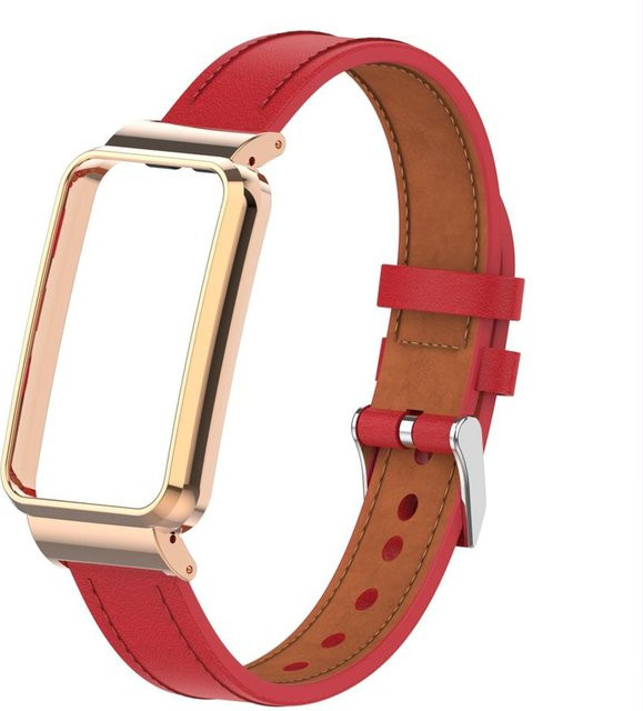 Xiaomi Uhrenarmband Leder, Edelstahl, Rot, Roségold, Mi Band 7 Pro - Bild 1