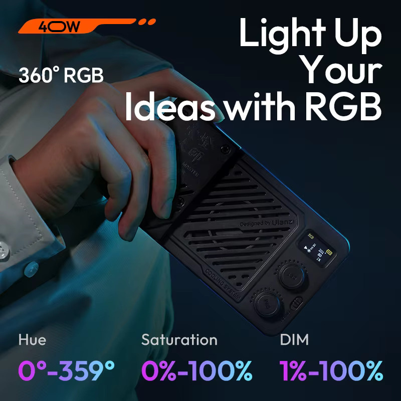 Ulanzi P40 Bi RGB Videoleuchte 40 W mit Lüfter, 14000 Lux, 2700–6500 K, 5000 mAh Akku, Schwarz - Bild 6