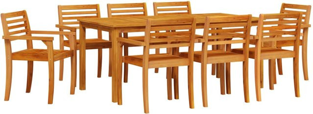 vidaXL 9-teiliges Garten-Esszimmer-Set aus massivem Akazienholz in Braun, rustikaler Esstisch mit 8 Stühlen für Garten, Terrasse und Balkon, B/T/H: 200 x 100 x 75 cm - Bild 1