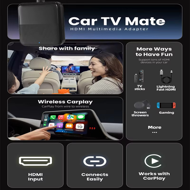 Ottocast Car Tv Mate HDMI-Multimedia-Adapter in Schwarz für kabelloses CarPlay und Android TV Stick sowie Game Box - Bild 2