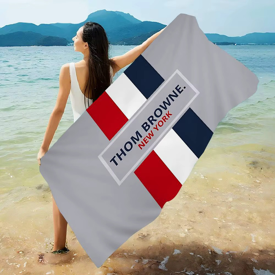 T-Thom Strandtuch aus Mikrofaser in Braun gestreift, schnelltrocknendes Handtuch für Strand, Pool und Yoga - Bild 2