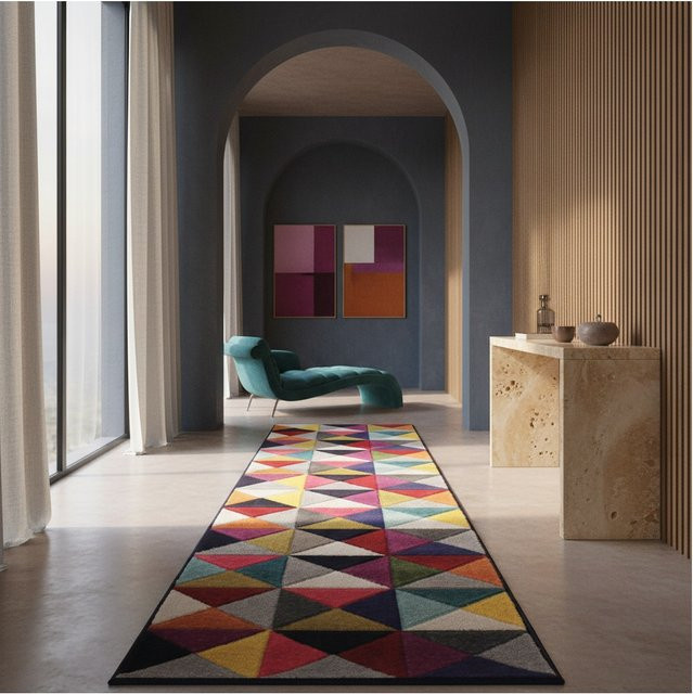 Handgeschnitzter Läufer Kadima Design von MEON in Bunt mit Mosaik-Muster, Breite: 66 cm, Länge: 230 cm - Bild 1