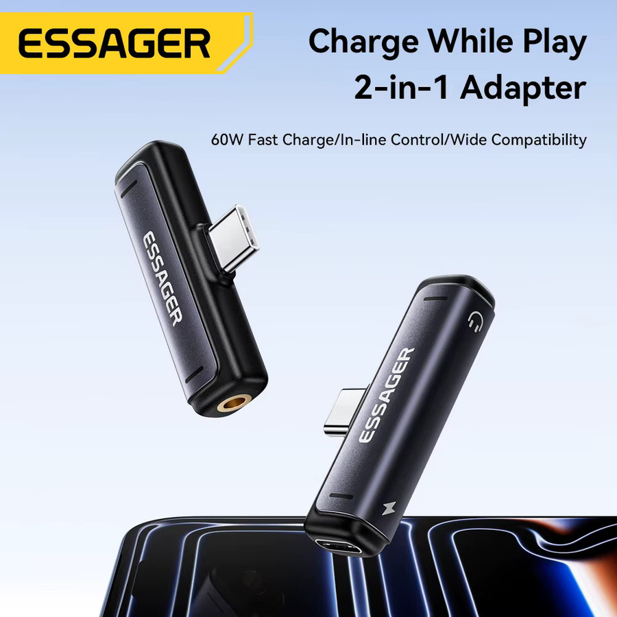 Essager 2-in-1 USB-C zu 3,5mm Kopfhörer-Adapter mit 60W Ladefunktion für iPhone, MacBook und Xiaomi - Bild 2