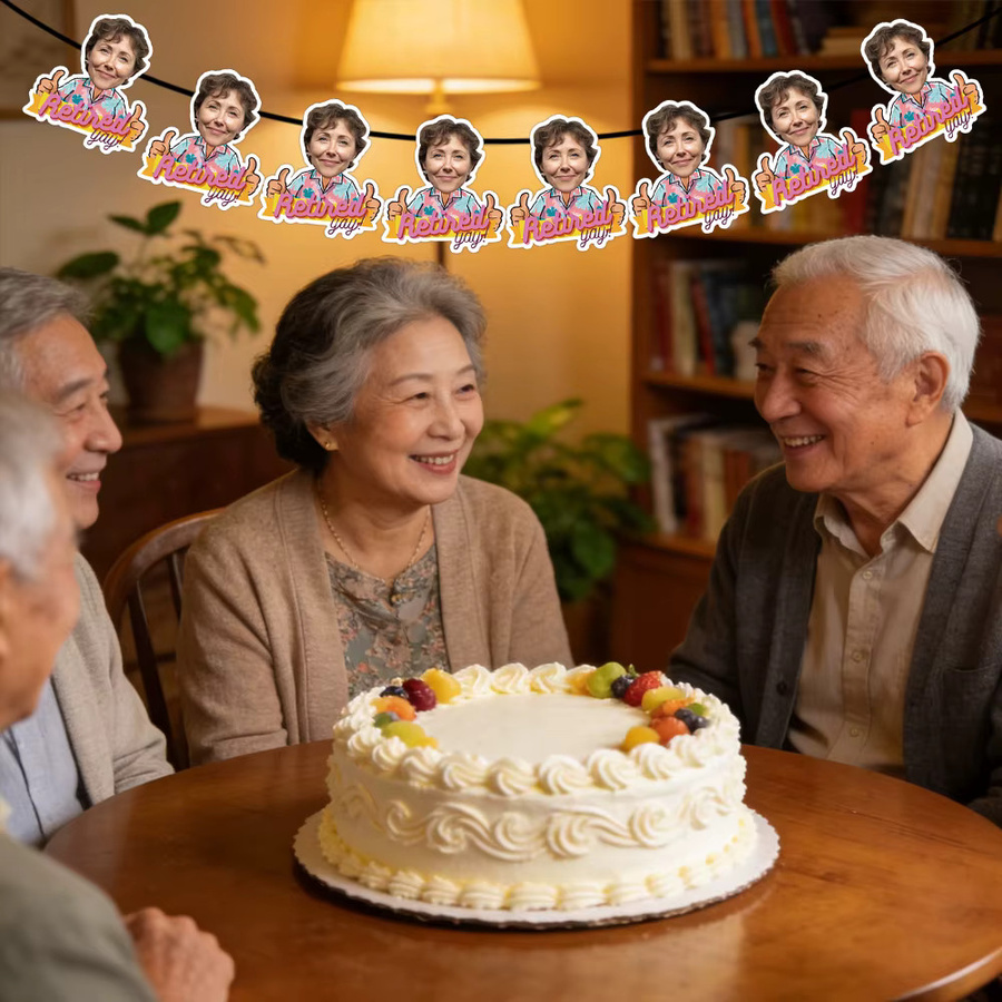 WEIGAO Personalisierte Foto-Wimpelkette für die Ruhestandsfeier, Bunte Party-Dekoration mit individuellem Design - Bild 1