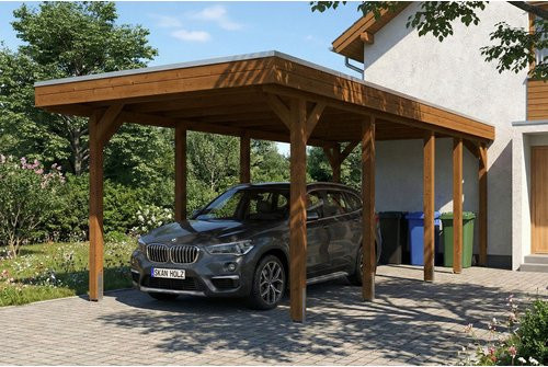 SKANHOLZ Carport Friesland aus Fichte mit EPDM-Dach in Nussbaum Braun, B: 708 cm, T: 320 cm, H: 239 cm - Bild 1