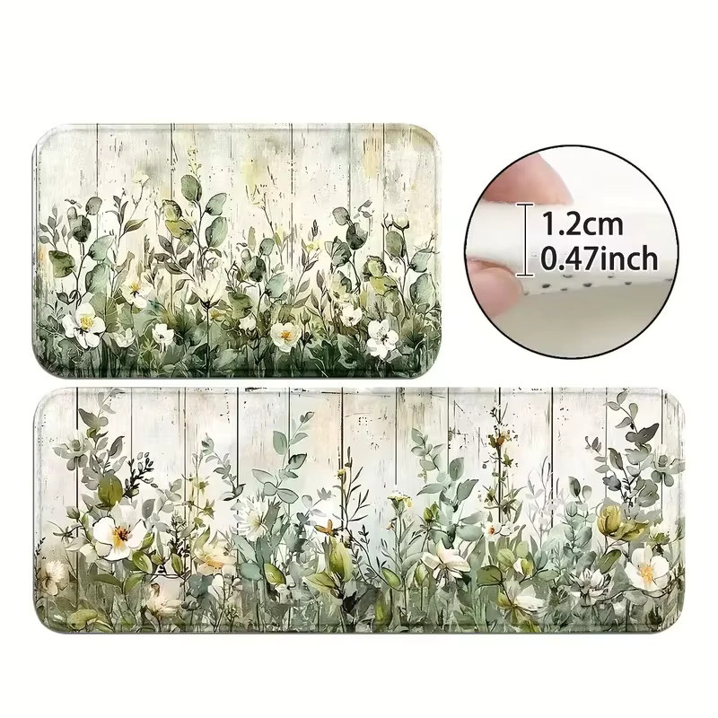 VIKAMA Küchenmatte mit grünem Blumenmuster, rutschfester und saugfähiger Bodenteppich in Grün/Mehrfarbig - Bild 2