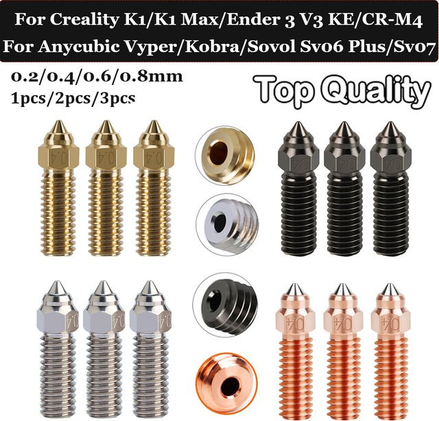 Creality Bimetall-Vulkandüse aus gehärtetem Messing mit Verkupferung für Ender 3 V3 KE, K1, K1 Max und CR-M4 in Gold und Multicolour - Bild 1