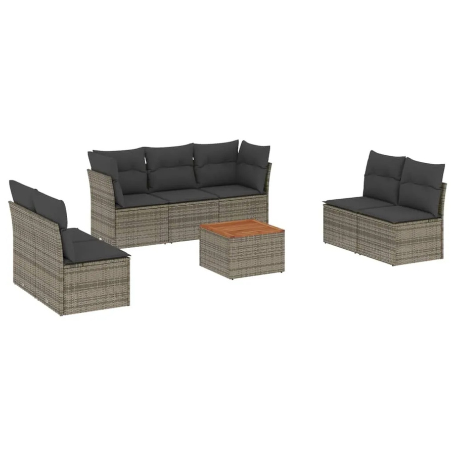 vidaXL 8-teilige Garten-Sofagarnitur in Grau aus PE-Rattan mit Polsterkissen und Stauraum - Bild 2