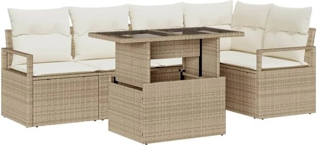 vidaXL Garten-Sofa-Set aus Poly-Rattan in Beige mit 6-teiligem Set inklusive Kissen und Couchtisch - Bild 1