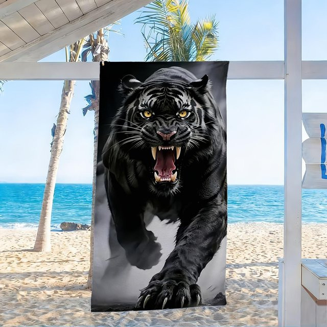 JMG Household Supplies Bad- und Strandtuch mit schwarzem Tigerdruck, schnelltrocknendes Mikrofaser-Tuch, Breite: 80 cm, Länge: 160 cm - Bild 1