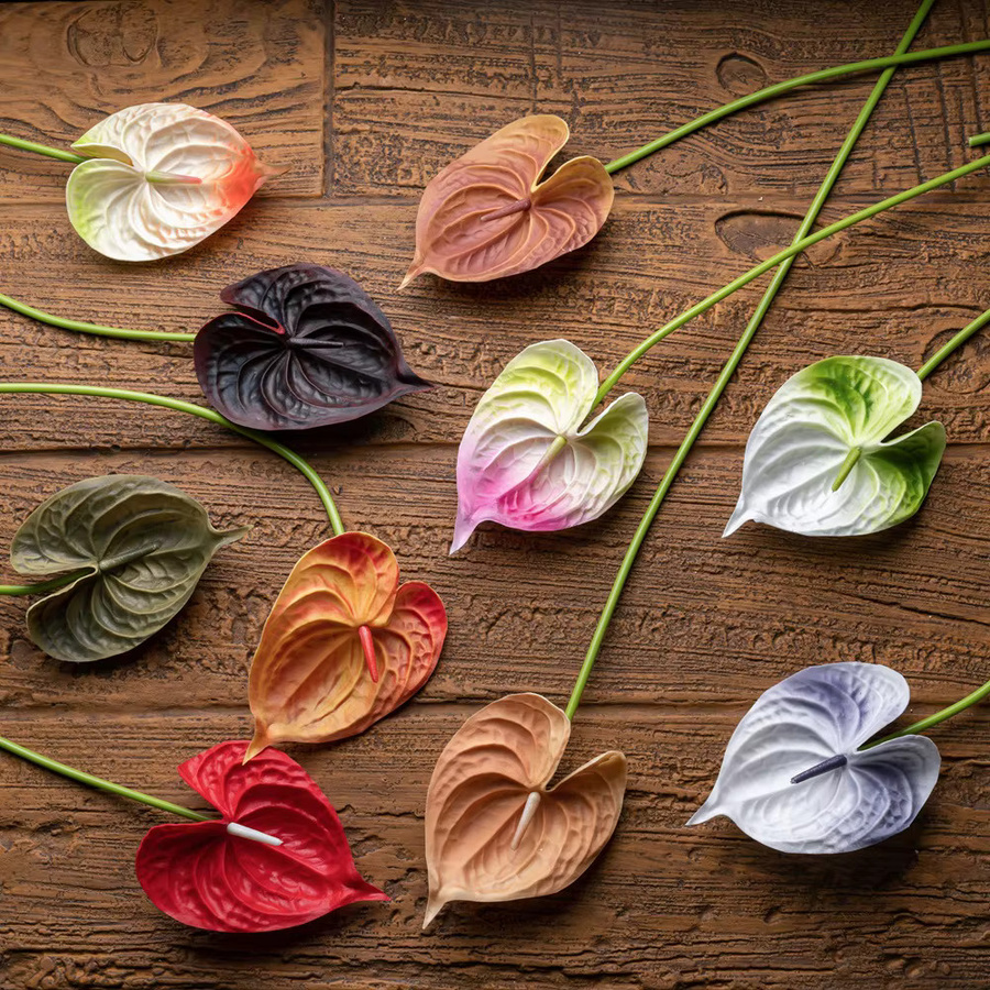 10er Set LINANUO Künstliche Anthurium Blumen aus PU und Kunststoff, Palmblumen in Braun und Mehrfarbig für Hochzeitsdekoration, Brautstrauß und Tischarrangement - Bild 2